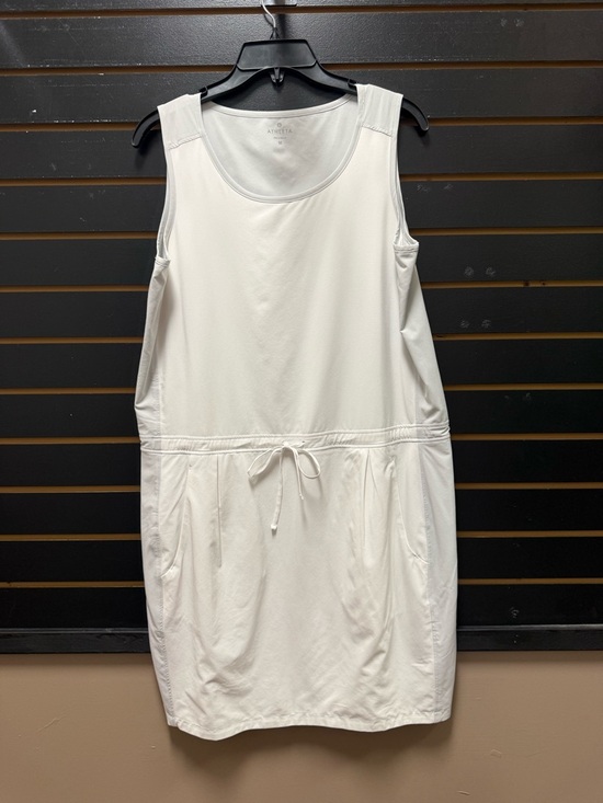 Athleta Dresses & Skirts - Athleta White Gray Sleeveless Drawstring Waist Dress Medium